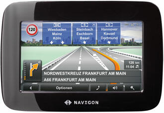 Navigatorn med landmärken och kurvvarning