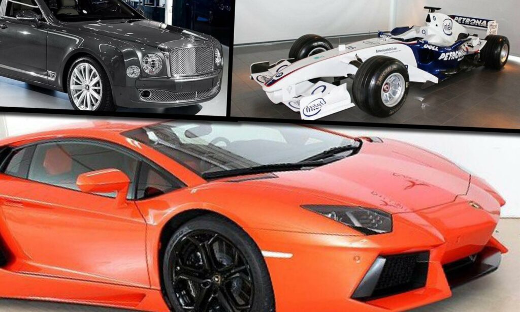 En collage av bilar och människor (AI text)