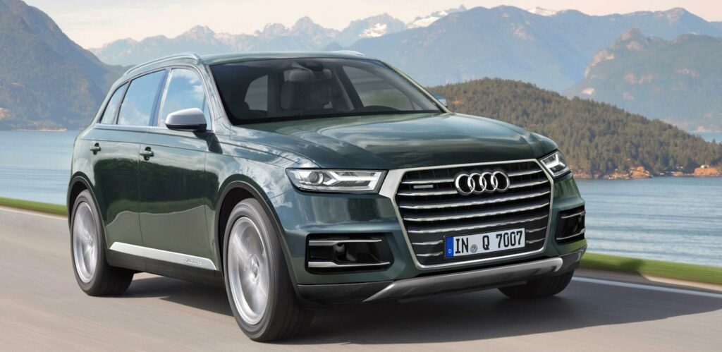 Än så länge finns inga bilder på hur Audi Q8 kommer se ut, men den här illustrationen visar åtminstone vad vi kan förvänta oss av nästa Q7 – de båda modellerna blir identiska rent tekniskt, men Q8 får en mer "känslosam och sportig" design. Illustration: Schulte Design