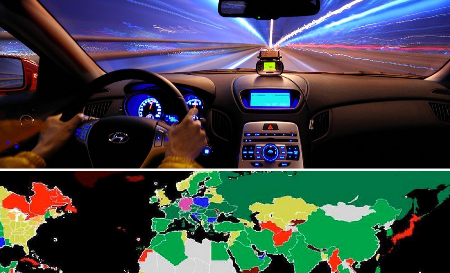 En bil kör på en karta. (AI text)