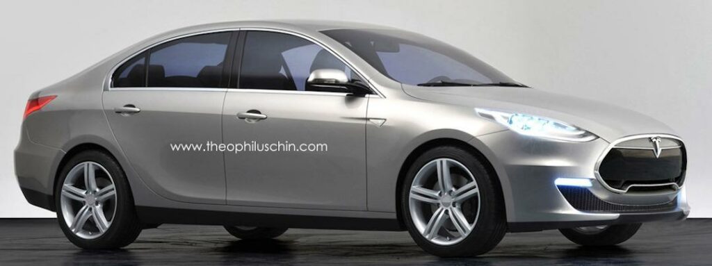 Hur Tesla Model 3 ska se ut vet vi förstås inte, men illustrationen ovan från Theophilus Chin ger oss en möjlig bild av hur det kan se ut nästa år.