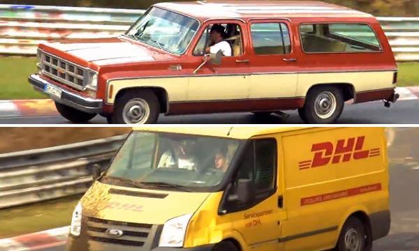 En DHL-fraktbil och en DHL-lastbil på en spårväg. (AI text)