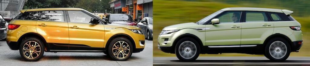 Originalet till höger, kopian till vänster. Kan likheterna vara en tillfällighet? Givetvis inte, men Land Rover kan inget göra.