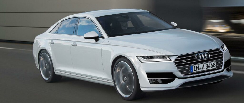 "Nästa generation Audi A8 klarar att köra i kö i upp till 60 km/h", lovar Ulrich Hackenberg. Illustration: Schulte Design