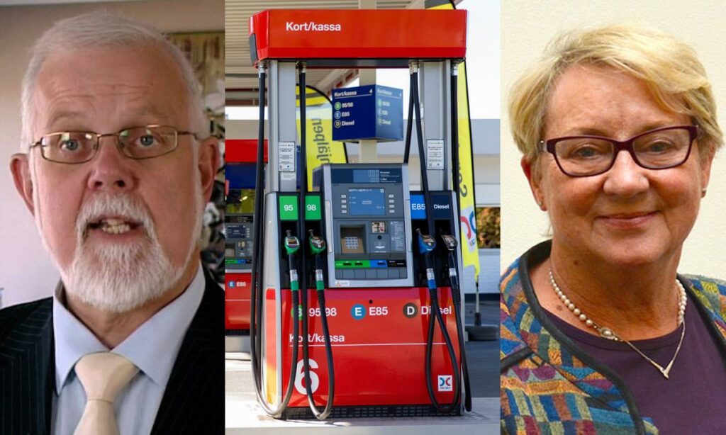 En grupp personer står inför en bensinstation. (AI text)