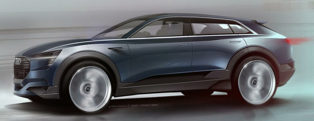 Audi E-tron Quattro är längre än Q5 men kortare än Q7 – kanske döps den till Q6? Taklinjen ska ge coupévibbar.