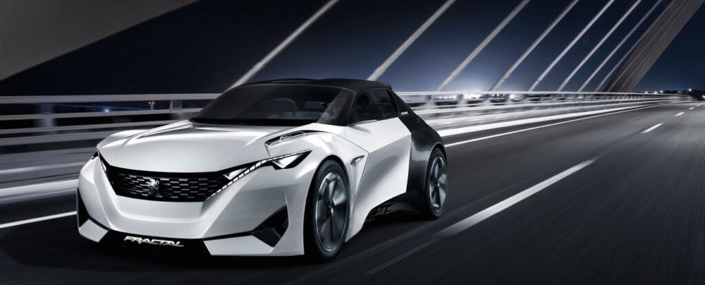 Konceptbilen kör över en bro. (AI text)