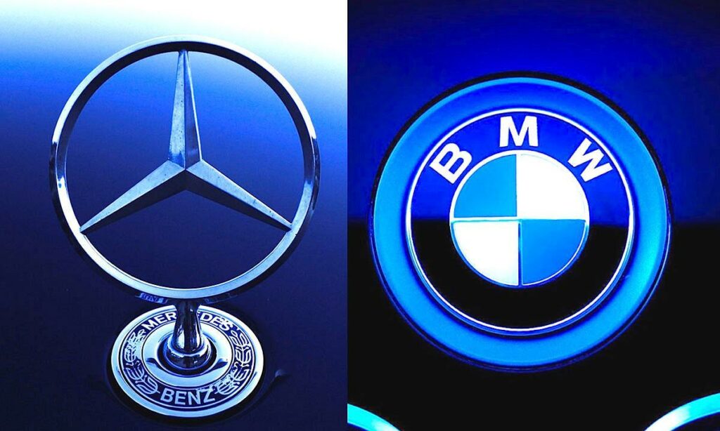 Mercedes-Benz-logotypen och en annan Mercedes-Benz-logotyp (AI text)