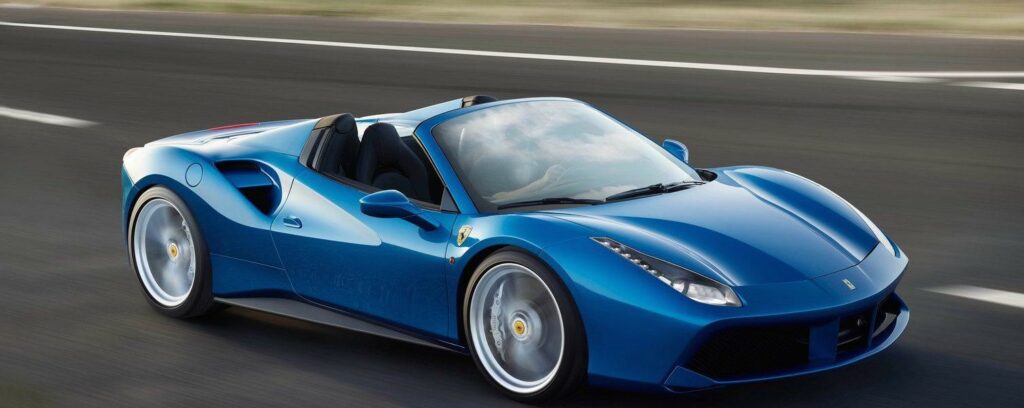 Ferrari 488 Spider kör ner vägen. (AI text)