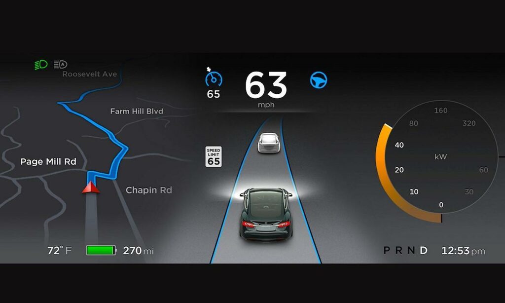 En bil med en instrumentbräda som visar bilens hastighet och riktning. (AI text)