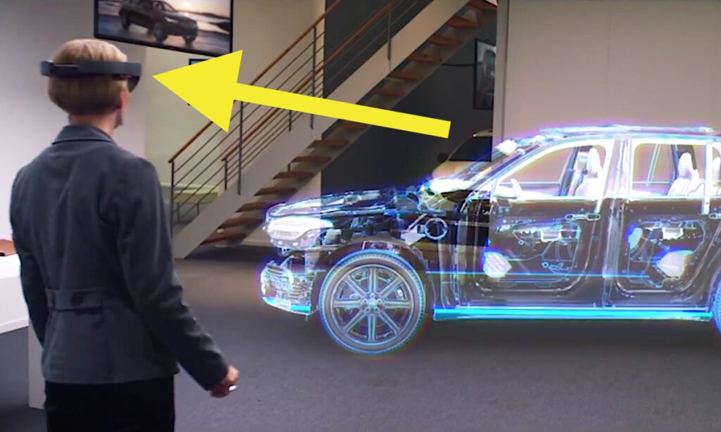 En man står framför en bil. (AI text)