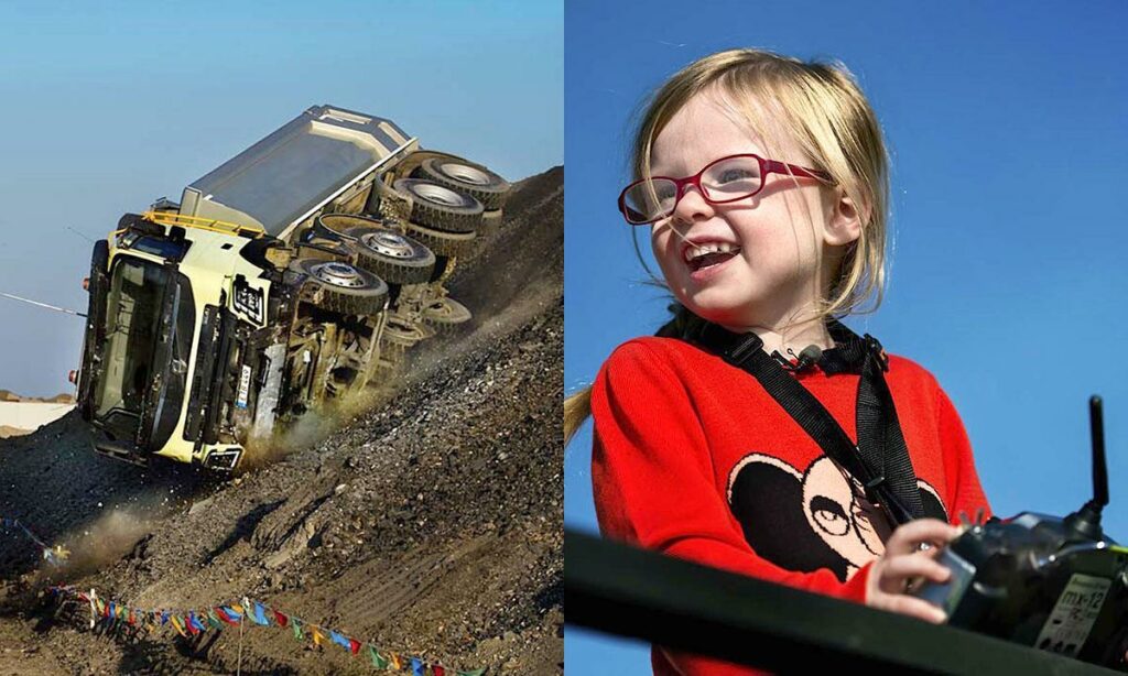 En tjej cyklar på en grusväg. (AI text)