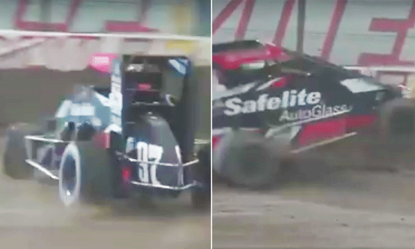 Bild: Två racerbilar på en grusbana. (AI text)