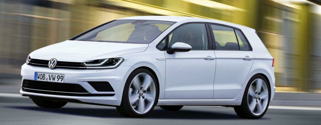 Volkswagen Golf 8 ska uppfattas som bredare och lägre än dagens modell. Axelavståndet växer för att ge bättre innerutrymmen. Illustration: Schulte Design