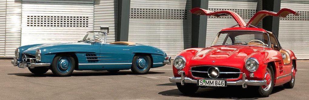Några autentiska bilder på de två bilarna har vi tyvärr inte. Men här har vi en roadster och en coupé av Mercedes 300 SL.