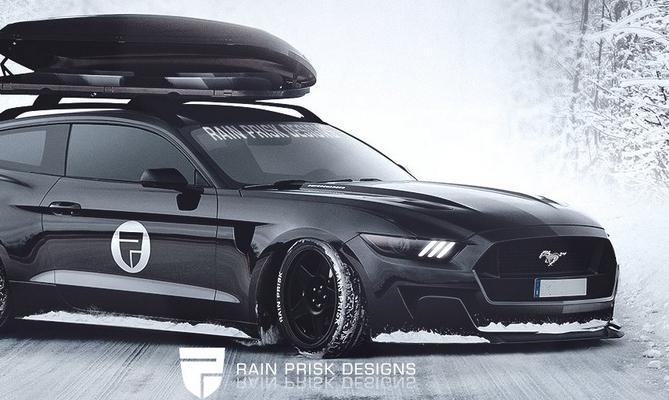 En svart Ford Mustang GT parkerad i snön. (AI text)