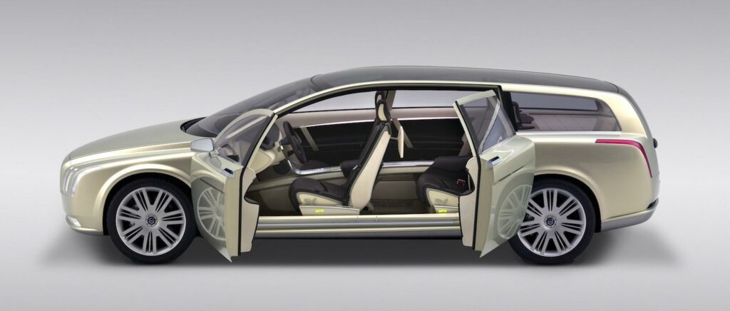 En framtida bil med öppna dörrar. (AI text)