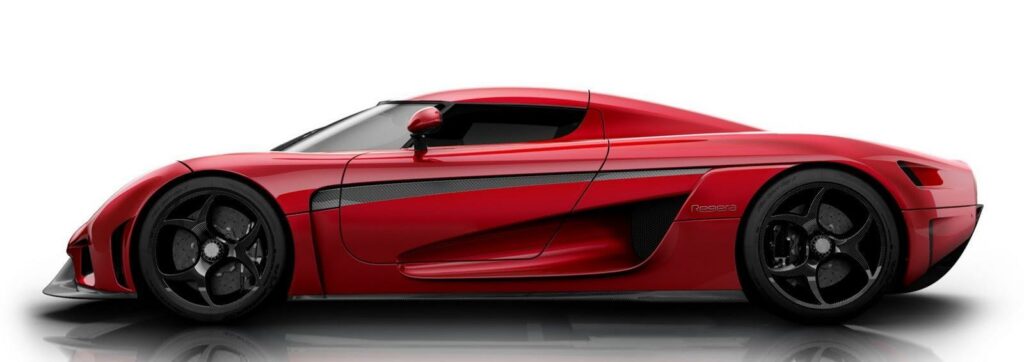 En röd sportbil på vit bakgrund (AI text)