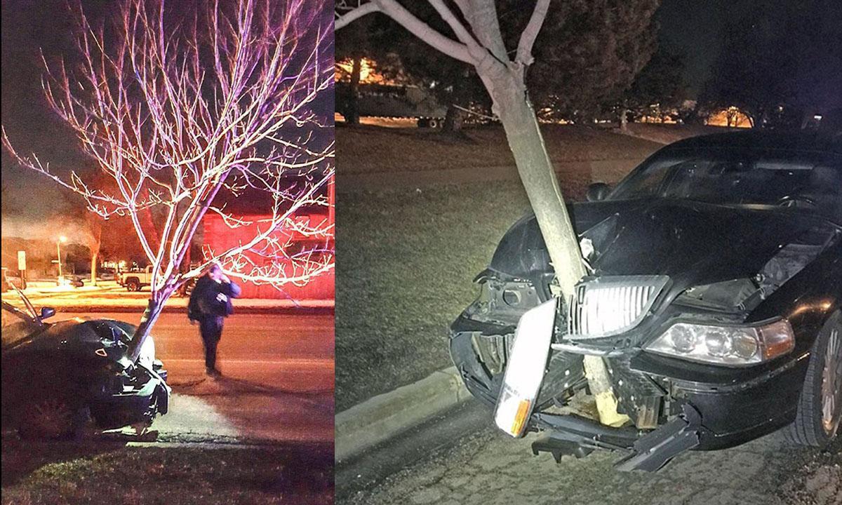 En bil står parkerad i en parkeringsplats med ett träd i bakgrunden. (AI text)