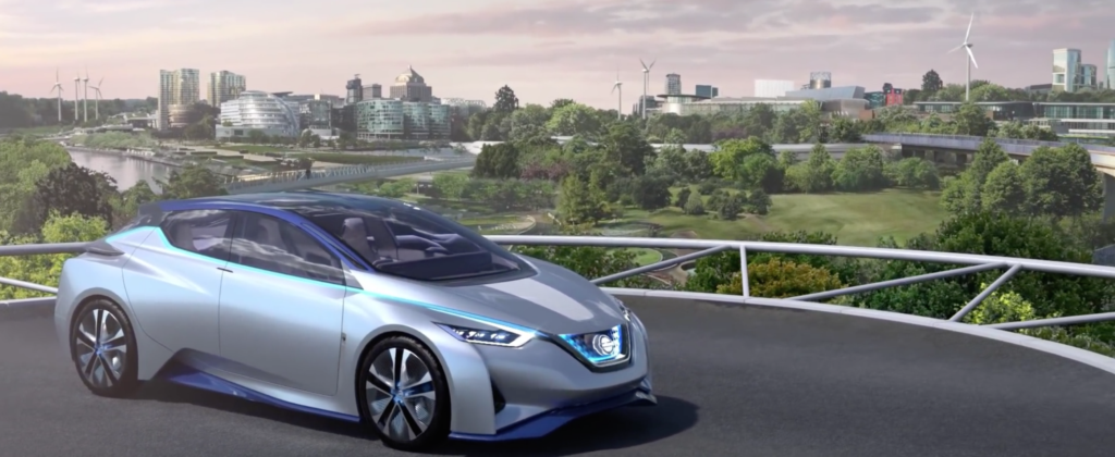 En framtida bil kör på en bro. (AI text)