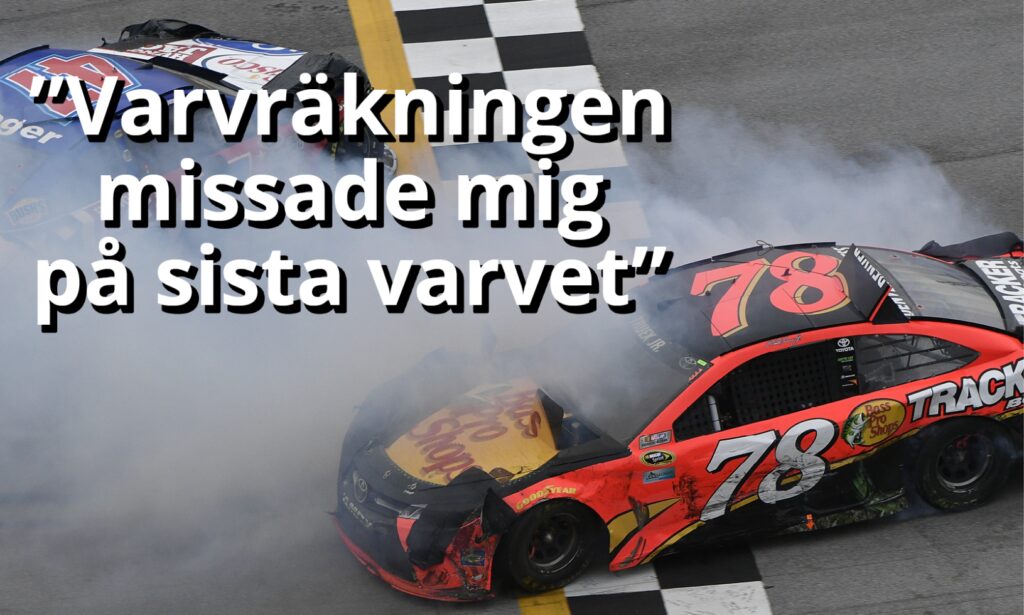 En racebil kraschar in i en mur. (AI text)