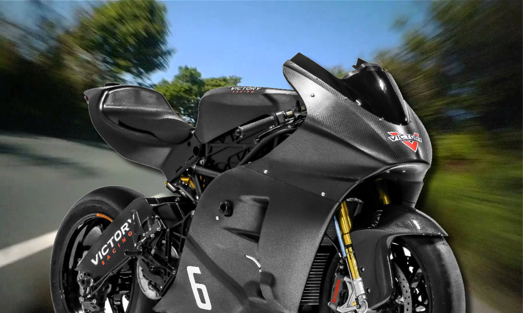 En motorcykel kör ner en väg. (AI text)