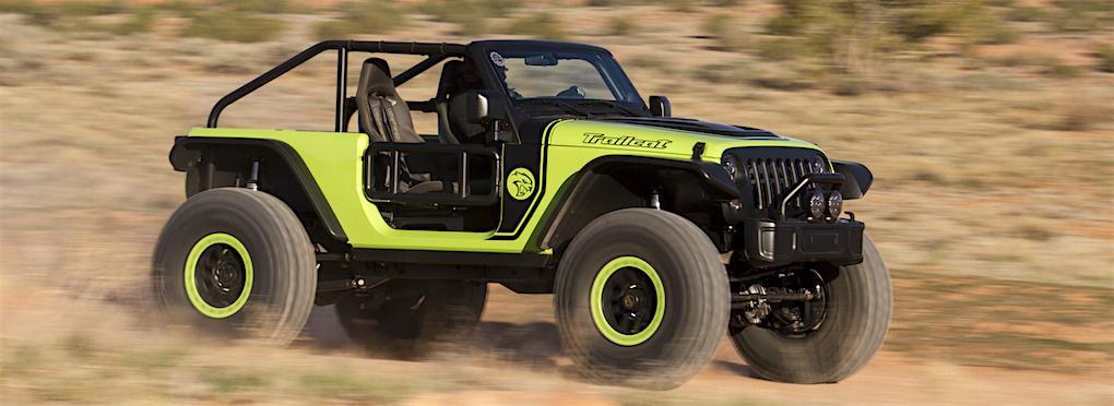 En Jeep Wrangler XL kör genom öknen. (AI text)