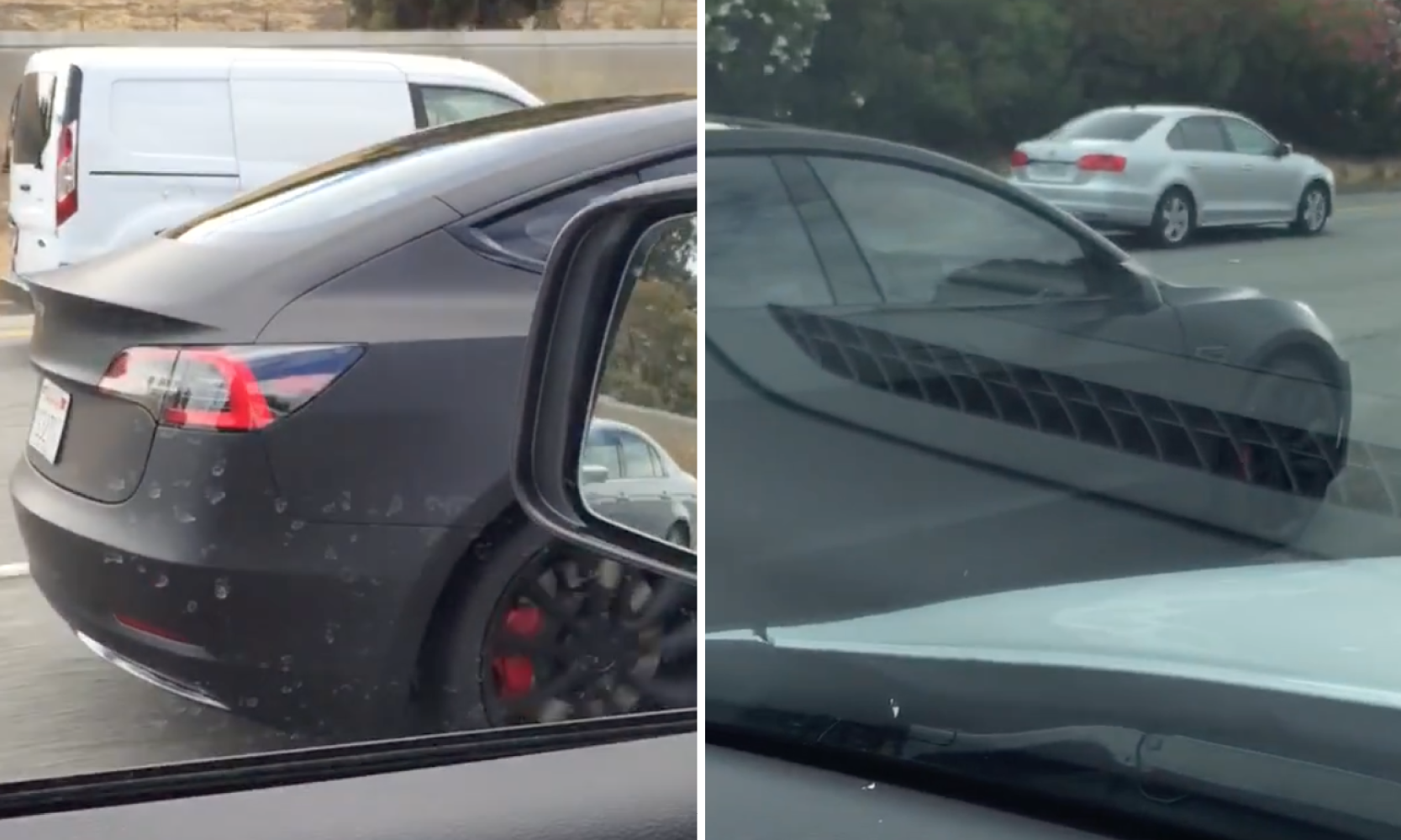 Tesla Model 3 parkerad i ett garageområde (AI text)