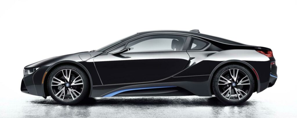 BMW I8-konceptbilen i svart och vitt bild (AI text)