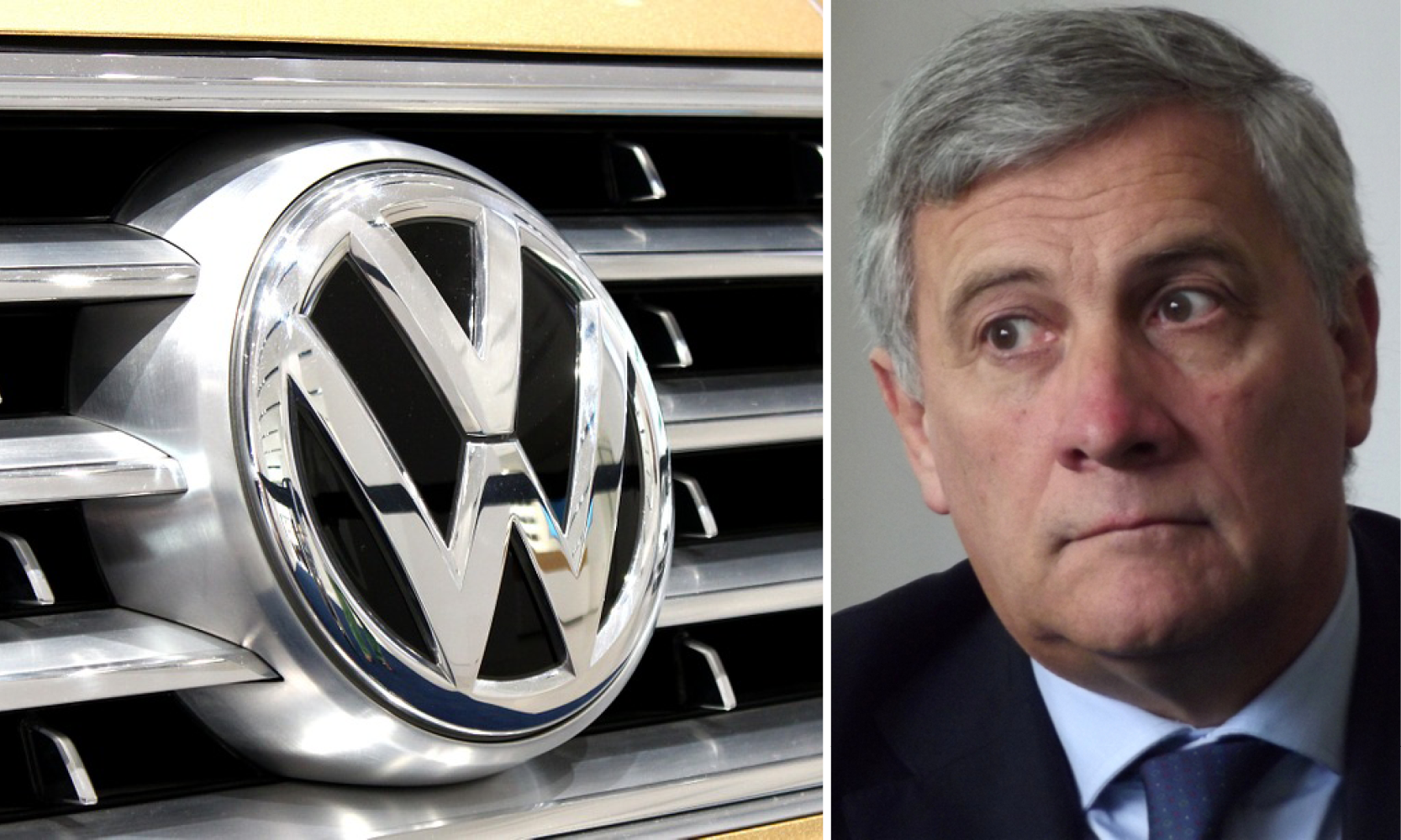 En Volkswagen-logga och en man i kostym. (AI text)