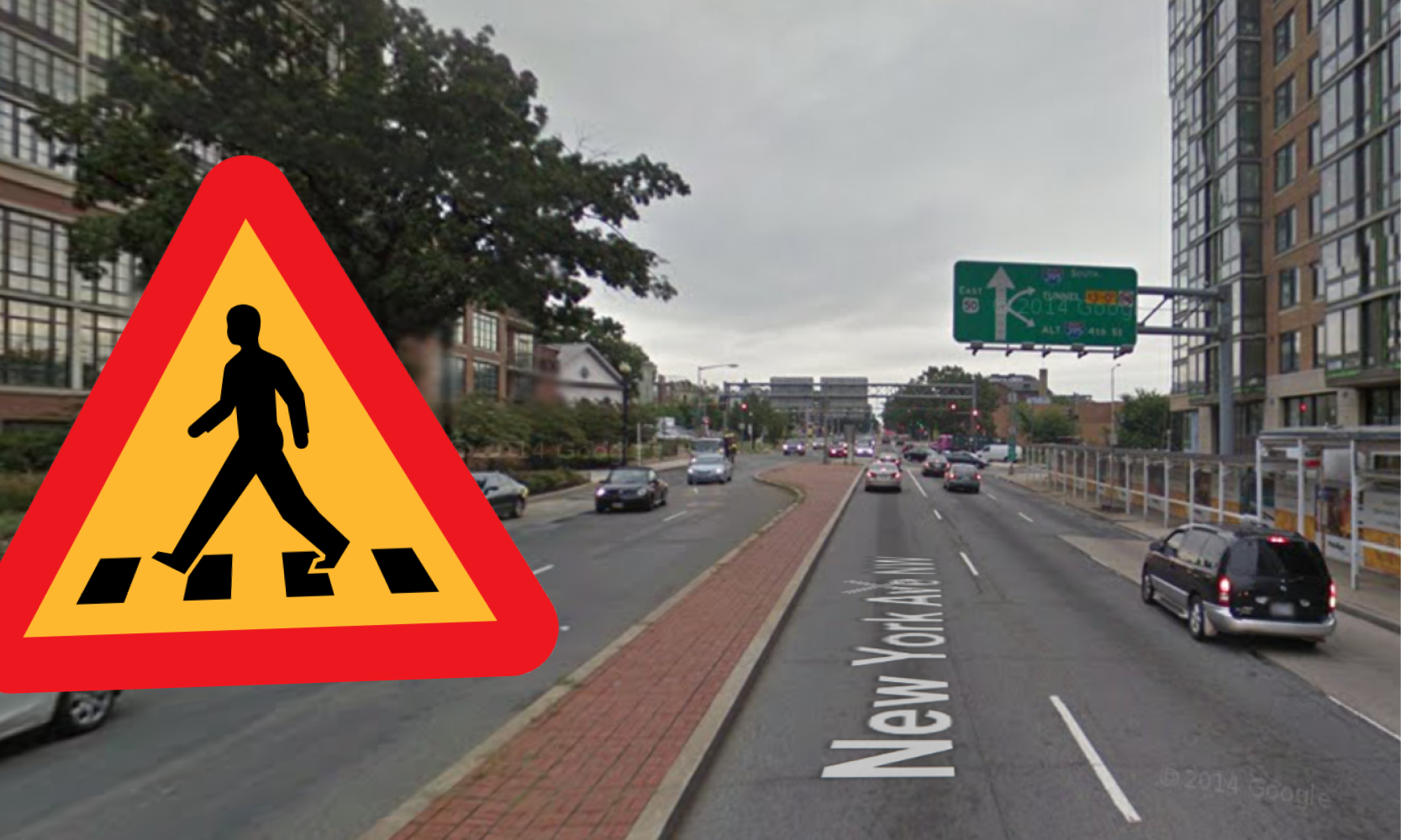 En gångstecken på en stadsgata (AI text)