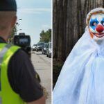 En polisklädd som en clown och en clown klädd som en polis. (AI text)