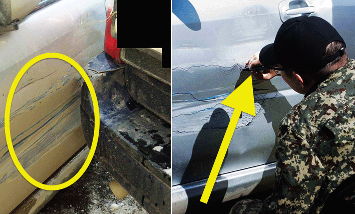 En man reparar en bil. (AI text)