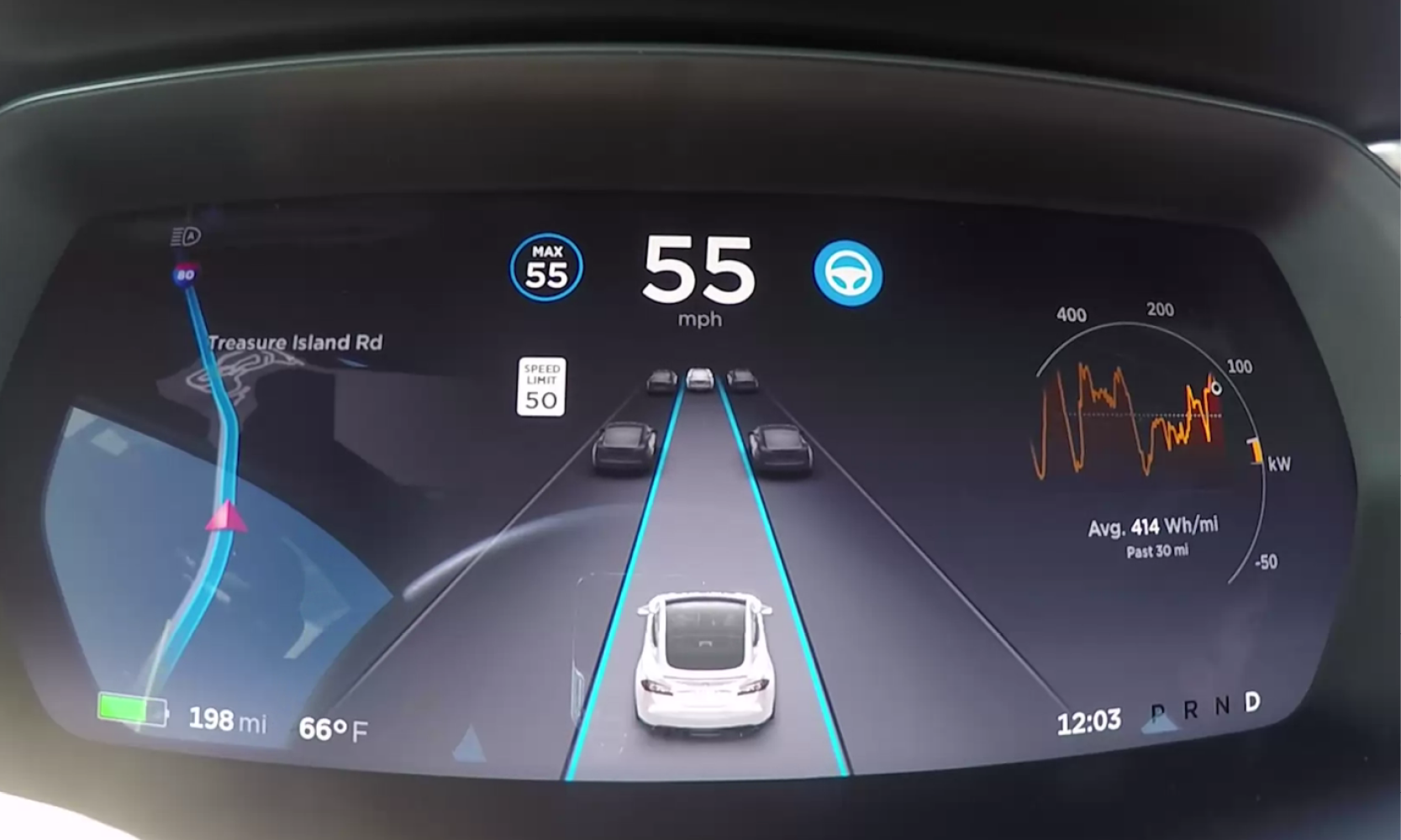 Tesla Model S-interiör med förarsätet och instrumentbräda (AI text)