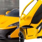 En gul bil med svart dörr. (AI text)