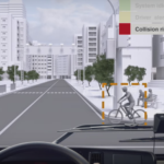 En bil kör genom en stadsgata. (AI text)