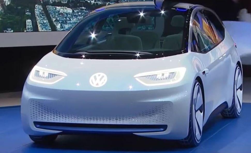 En Volkswagen ID-konceptbil utställd på Detroit Auto Show. (AI text)