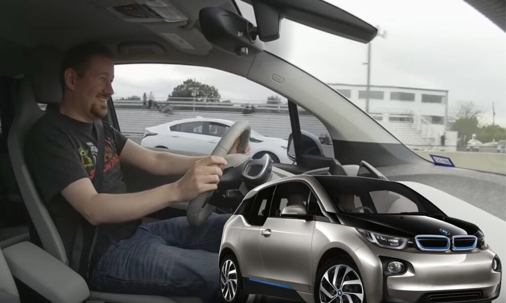 BMW I3-elbil i garaget (AI text)
