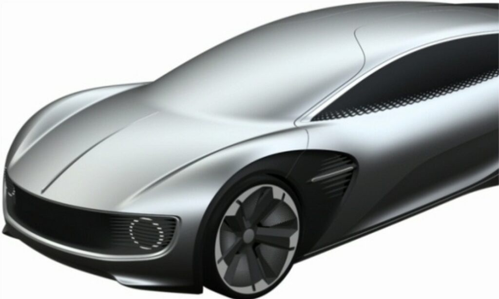 En framtida bil visas i bilden. (AI text)
