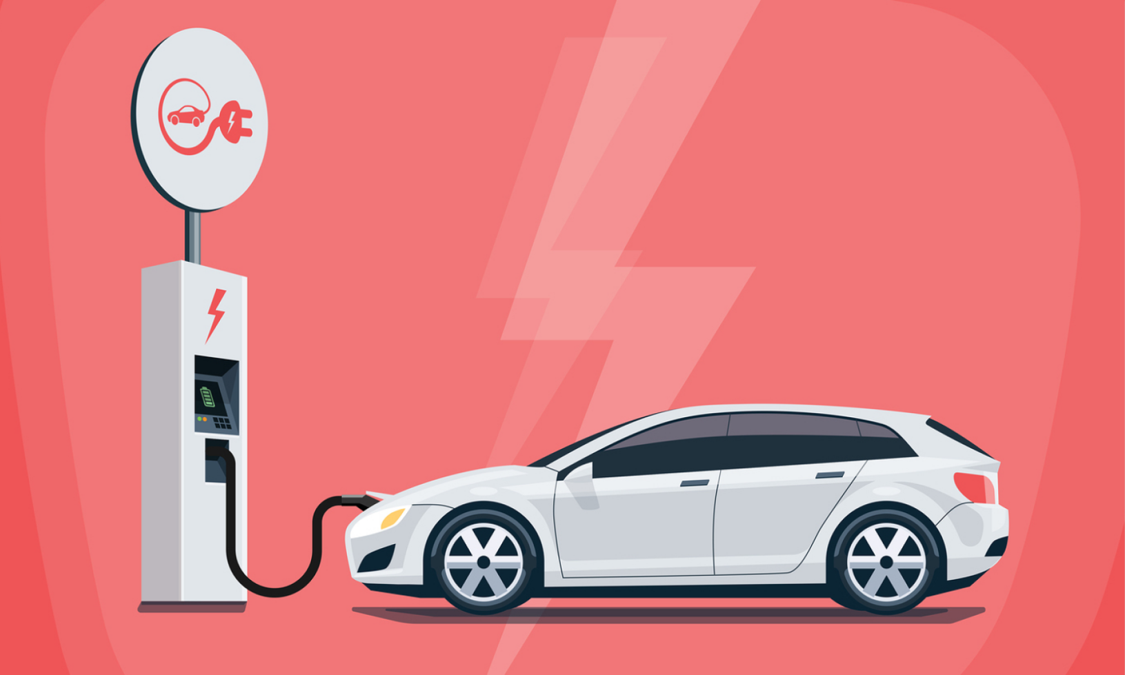 En bil laddar på en elstation. (AI text)