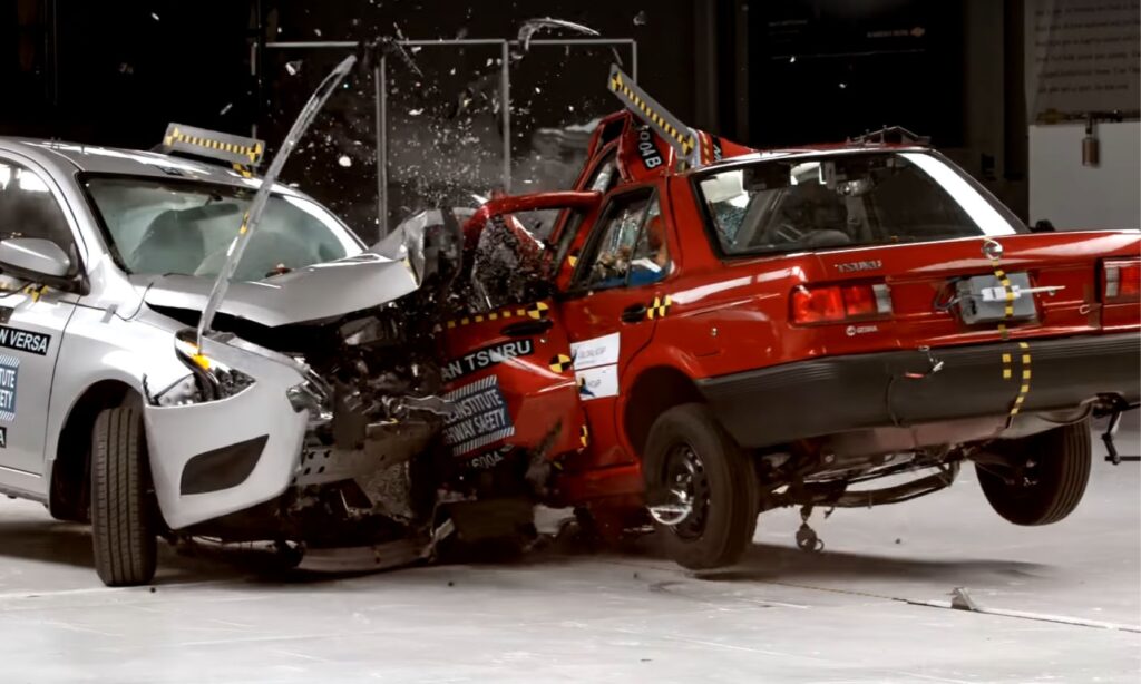 En bil testas i en kollision. (AI text)
