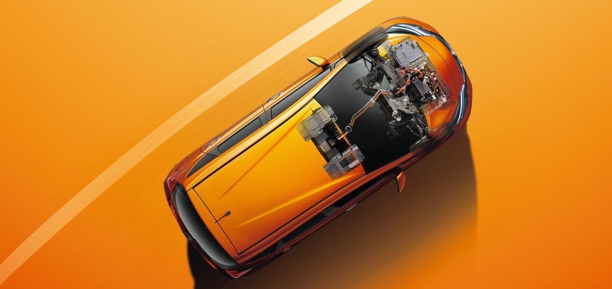 En bil visas mot en orange bakgrund. (AI text)