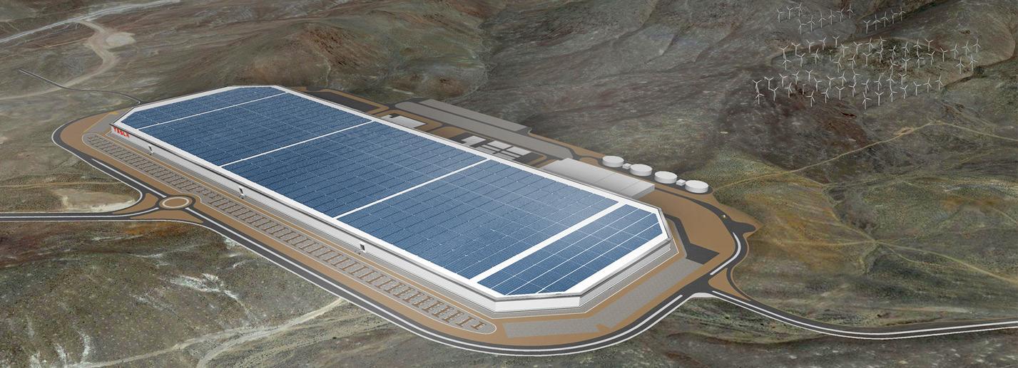 En avbildning av Tesla:s kraftverk i öknen. (AI text)