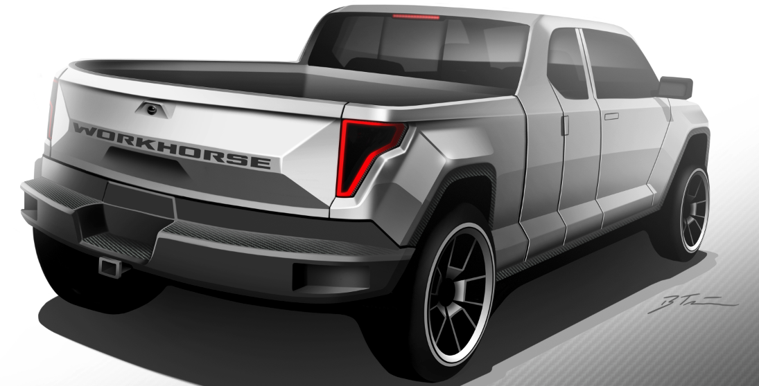 En skiss av en lastbil med ett hull och en bakre vy. (AI text)