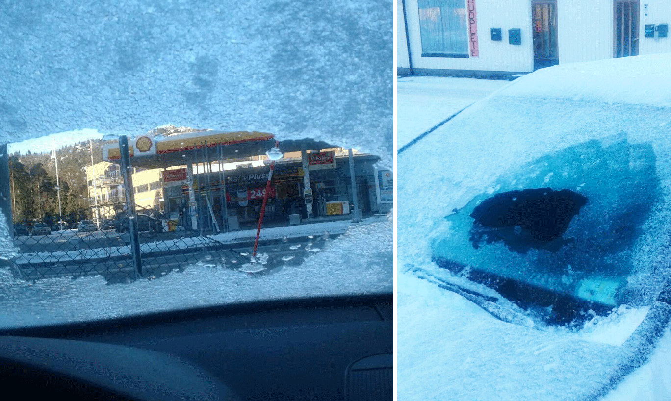 en bil med vindrutan täckt av snö (AI text)