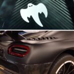 En svart bil med en spökfigur på sidan. (AI text)
