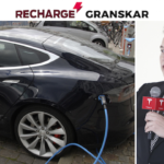 Tesla Model S står parkerad i en parkeringsplats. (AI text)