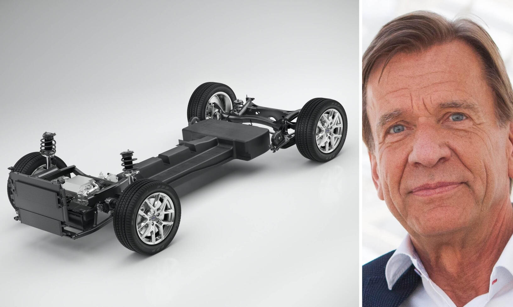 En man i kostym och slips står bredvid en bil. (AI text)