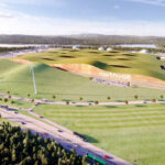 Luftbild över den nya golfbanan på St. Johns Golfklubb (AI text)