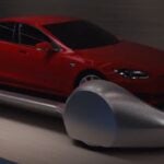 Tesla Model S-electriska bilen i rörelse (AI text)